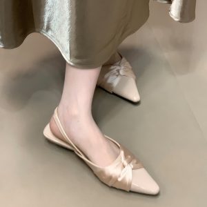 Elegant French Open-Toe Patent Leather Spliced Sandals for Women - Low-Heeled Back Strap Flats in Ocean Blue Style