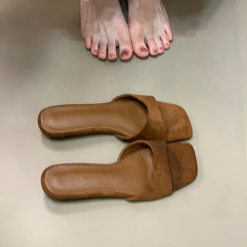 Elegant French Open-Toe Slide Sandals for Women - Ocean One Square-Toe Design, Summer 2025 Chic Footwear