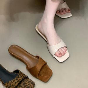 Elegant French Open-Toe Slide Sandals for Women - Ocean One Square-Toe Design, Summer 2025 Chic Footwear