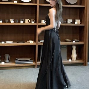 Elegant French-Style Black Backless Dress - High-End Quality Long Gown for Vacation Beach Photos, Perfect for Summer Events