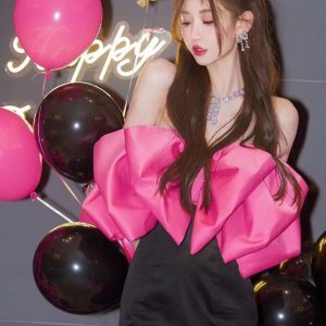 Elegant French-Style Bow Strapless Bodycon Dress for Women, Classy Light Luxury Birthday Party Dress, Chic Socialite Fashion