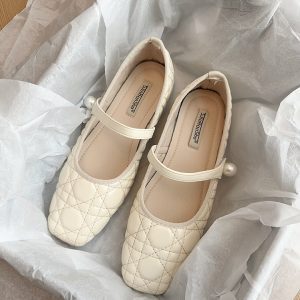 Elegant French-Style White Mary Jane Shoes for Women - Comfortable Spring 2025 Evening Wear, Vintage Charm