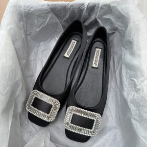 Elegant French-Style Women's Flats with Rhinestones, Square Toe, Shallow Mouth - High-End Commuting & Evening Shoes for Spring 2025
