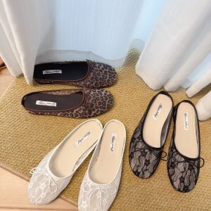 Elegant Lace Hollow-Out Half Slippers for Women – Flat Summer Shoes with Bow Detail, Perfect for Skirts and Gentle Temperament, 2025 Style