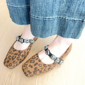 Elegant Leopard Print Mary Jane Shoes with Bow - Spring 2025 Women's Ballet Flats for Gentle Evening Breeze Style