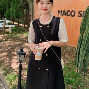 Elegant Loose-Fitting Faux Two-Piece Summer Dress for Women, Slimming Wind Dress, High-Quality Fashion for 2025