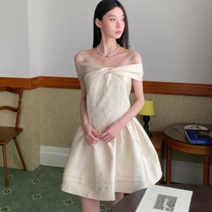 Elegant Off-Shoulder Lace Princess Dress - High-End Parisian Dream Birthday Gown for Women