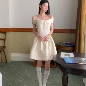 Elegant Off-Shoulder Lace Princess Dress - High-End Parisian Dream Birthday Gown for Women
