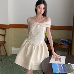 Elegant Off-Shoulder Lace Princess Dress - High-End Parisian Dream Birthday Gown for Women