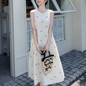 Elegant Off-White Sleeveless Tank Dress for Women - Ankle-Length Summer Style with Relaxed Fit and Chic Design