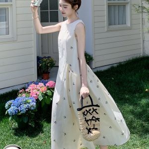 Elegant Off-White Sleeveless Tank Dress for Women - Ankle-Length Summer Style with Relaxed Fit and Chic Design