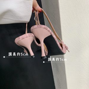 Elegant Pink Closed Toe High-Heeled Sandals - Fairy Style Pointed Flats for Spring/Summer 2025, Chic Socialite Footwear