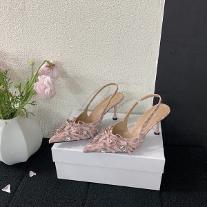 Elegant Pink Closed Toe High-Heeled Sandals - Fairy Style Pointed Flats for Spring/Summer 2025, Chic Socialite Footwear