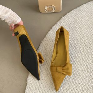 Elegant Pointed Toe High Heels with Bow, French Style 2025 Spring, Perfect for Skirts and Dresses, Chic Women's Footwear