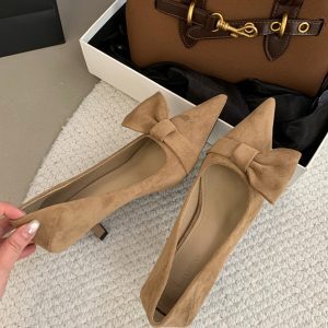Elegant Pointed Toe High Heels with Bow, French Style 2025 Spring, Perfect for Skirts and Dresses, Chic Women's Footwear