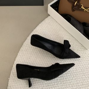 Elegant Pointed Toe High Heels with Bow, French Style 2025 Spring, Perfect for Skirts and Dresses, Chic Women's Footwear