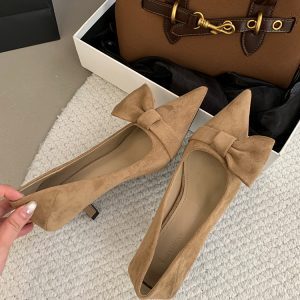 Elegant Pointed Toe High Heels with Bow, French Style 2025 Spring, Perfect for Skirts and Dresses, Chic Women's Footwear