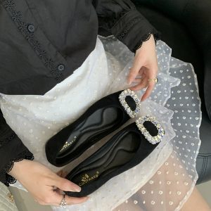 Elegant Rhinestone Buckle Flat Women's Shoes - Spring 2025 Gentle Fairy Style Square Toe Flats