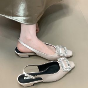 Elegant Rhinestone Open-Toe Sandals for Women - Versatile Backless Design, 2025 New Style, Chic Summer Footwear
