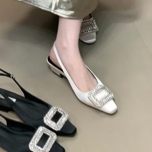 Elegant Rhinestone Open-Toe Sandals for Women - Versatile Backless Design, 2025 New Style, Chic Summer Footwear