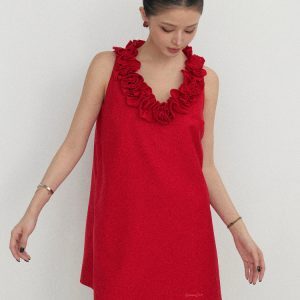 Elegant Slimming French Knot Rose Sleeveless Dress - Summer Short Skirt Tank Dress in Y2K Style