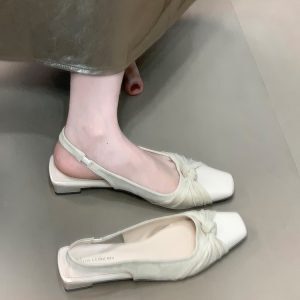 Elegant Suede Patchwork Open-Toe Sandals for Women - 2025 Square-Toe Design with Back Strap, Trendy Temperament Flats