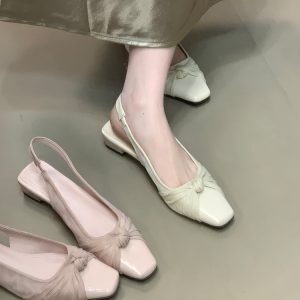 Elegant Suede Patchwork Open-Toe Sandals for Women - 2025 Square-Toe Design with Back Strap, Trendy Temperament Flats