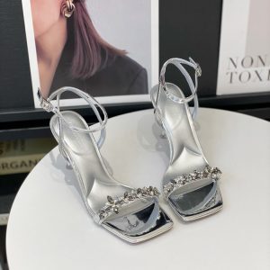 Elegant Water Diamond One-Strap Sandals for Women - 2025 Summer Fairy Style Square Toe Open-Toe High Heels