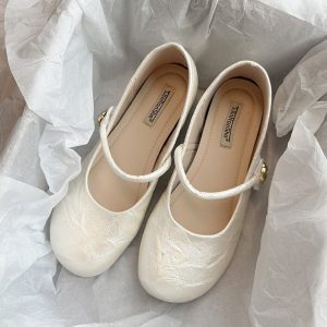 Elegant White Mary Jane Flats for Women - Spring 2025 Fairy Style Shallow Mouth Shoes, Perfect for Gentle Evenings
