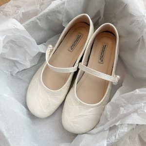Elegant White Mary Jane Flats for Women - Spring 2025 Fairy Style Shallow Mouth Shoes, Perfect for Gentle Evenings