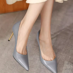 Elegant Women's Genuine Leather Pointed Toe High Heels - 8.5cm Thin Heel Soft Sole Sheepskin Flats for a Chic Look