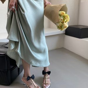Elegant Women's High-Heeled Sandals - Roman Style with Single Strap, Golden Pointed Toe and Bow - Chic Fashion Footwear