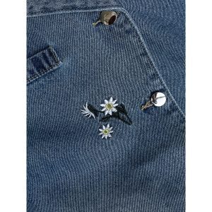 Embroidered Floral Design Short Sleeve Denim Shirt Set with Retro Casual Denim Pants for Men - Summer Fashion 90s Style