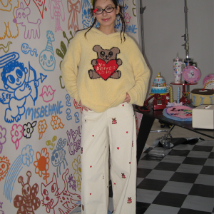 Embroidered Heart Bear Corduroy Wide-Leg Pants - Casual Straight-Leg Trousers, Y2K Style, Artist Design, Trendy Fashion