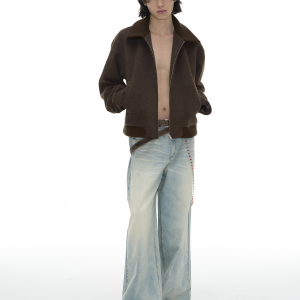 Embroidered Wool Jacket with Ribbed Collar - 70% Double-Sided Wool, Stylish Layering Piece, Perfect for Fall and Winter Fashion