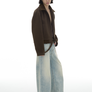 Embroidered Wool Jacket with Ribbed Collar - 70% Double-Sided Wool, Stylish Layering Piece, Perfect for Fall and Winter Fashion