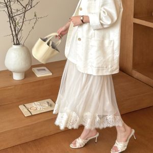 Ethereal Hollowed-Out Satin Lace High-Heeled Summer Sandals with Ruffled Edges - Elegant 90s Inspired Footwear