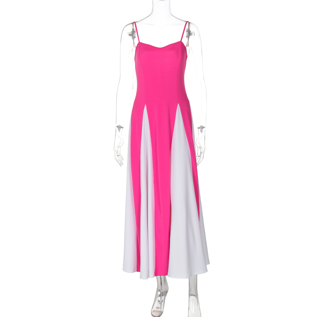 Ethnic Style Backless Spaghetti Strap Dress for Women - Two-Tone Spliced High-Waisted A-Line Long Skirt, Perfect for Summer Events