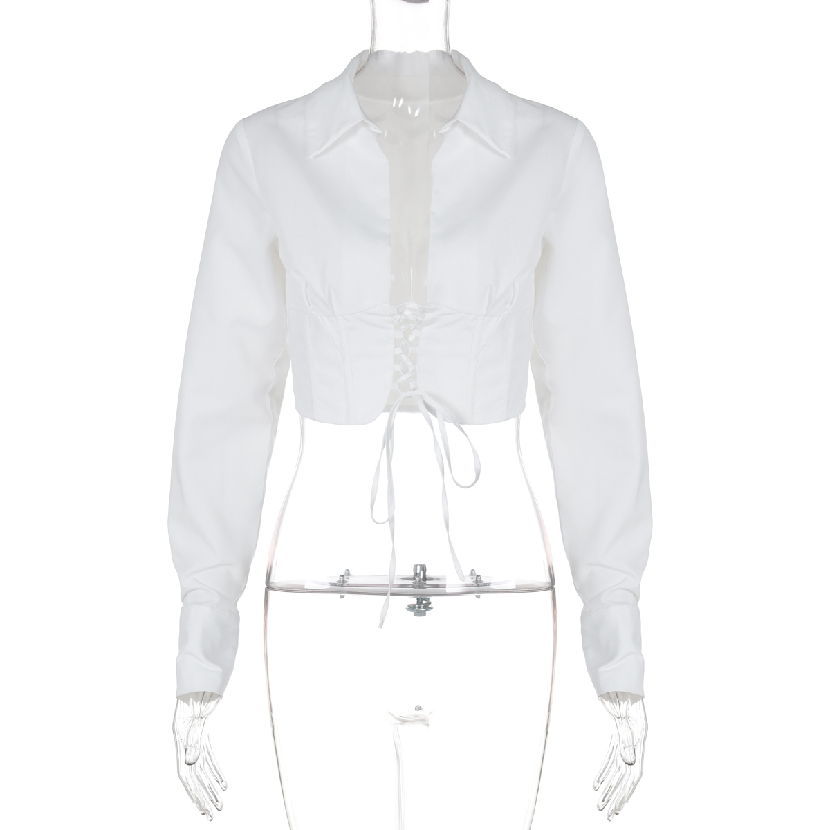 European American Style Sexy Tie-Waist Hollowed-Out Cardigan with Lapel Long Sleeve Shirt - Trendy Short Top for Hot Girls