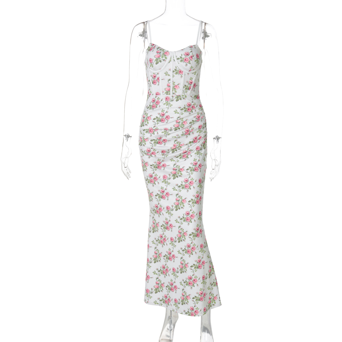 European and American Style Printed Camisole Dress for Women, Side Zipper, Imitation Fishbone, Slim Fit, Waist-Cinching Long Skirt