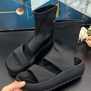 European-style Women's High-Top Open-Toe Backless Sandals - Elastic Summer Fashion Cool Martin Boots for Outdoor Wear