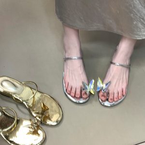 Exquisite Butterfly Rhinestone One-Strap Sandals for Women - French-Style Summer Wedge Slippers, Versatile Fashion Footwear