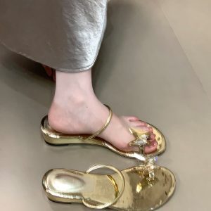 Exquisite Butterfly Rhinestone One-Strap Sandals for Women - French-Style Summer Wedge Slippers, Versatile Fashion Footwear