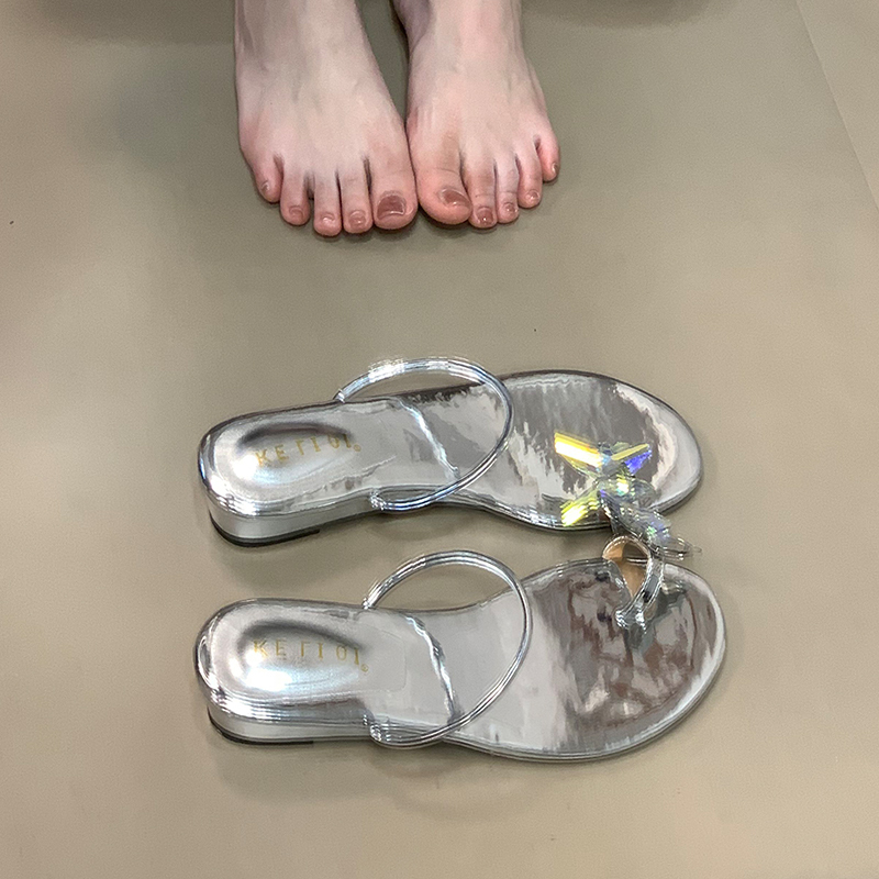 Exquisite Butterfly Rhinestone One-Strap Sandals for Women - French-Style Summer Wedge Slippers, Versatile Fashion Footwear