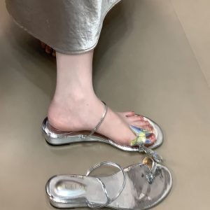 Exquisite Butterfly Rhinestone One-Strap Sandals for Women - French-Style Summer Wedge Slippers, Versatile Fashion Footwear