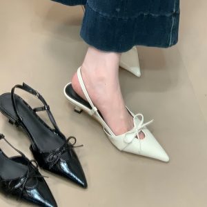 Exquisite French-Style Bow Baotou Sandals for Women - Thin High Heels, Pointed Toe, Elegant Slimming Design, Perfect for Chic Occasions