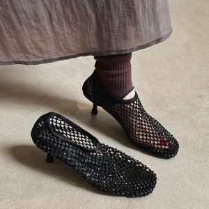 Exquisite Mesh Rhinestone Hollow Square-Toe High-Heeled Sandals for Women - Summer 2025 Fashion, Trendy Thin Heels
