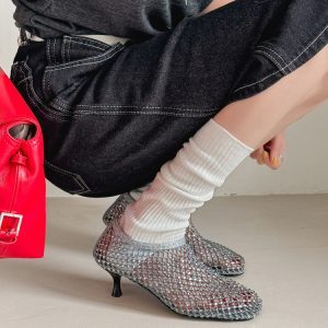 Exquisite Mesh Rhinestone Hollow Square-Toe High-Heeled Sandals for Women - Summer 2025 Fashion, Trendy Thin Heels