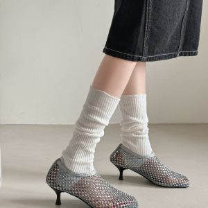 Exquisite Mesh Rhinestone Hollow Square-Toe High-Heeled Sandals for Women - Summer 2025 Fashion, Trendy Thin Heels
