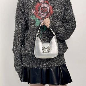 Exquisite Silver Bow Chain Handheld Crossbody Bag for Women - 2025 Niche Design Small Purse